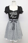 Ank Rouge / ハートアロープリントギンガムチェック切替半袖ワンピース  黒Ｘ白チェック T-25-10-25-028-CA-OP-SA-ZT