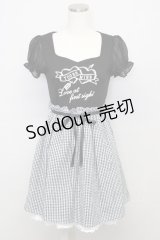 Ank Rouge / ハートアロープリントギンガムチェック切替半袖ワンピース  黒Ｘ白チェック T-25-10-25-028-CA-OP-SA-ZT428