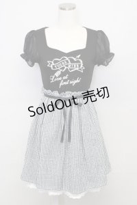 Ank Rouge / ハートアロープリントギンガムチェック切替半袖ワンピース  黒Ｘ白チェック T-25-10-25-028-CA-OP-SA-ZT428