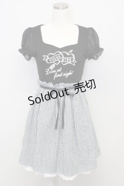 画像1: Ank Rouge / ハートアロープリントギンガムチェック切替半袖ワンピース  黒Ｘ白チェック T-25-10-25-028-CA-OP-SA-ZT428