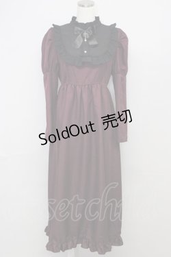 画像1: majoretty / リボンクロスフリルハイネックワンピース L ボルドー T-25-10-25-015-LO-OP-SA-ZT416