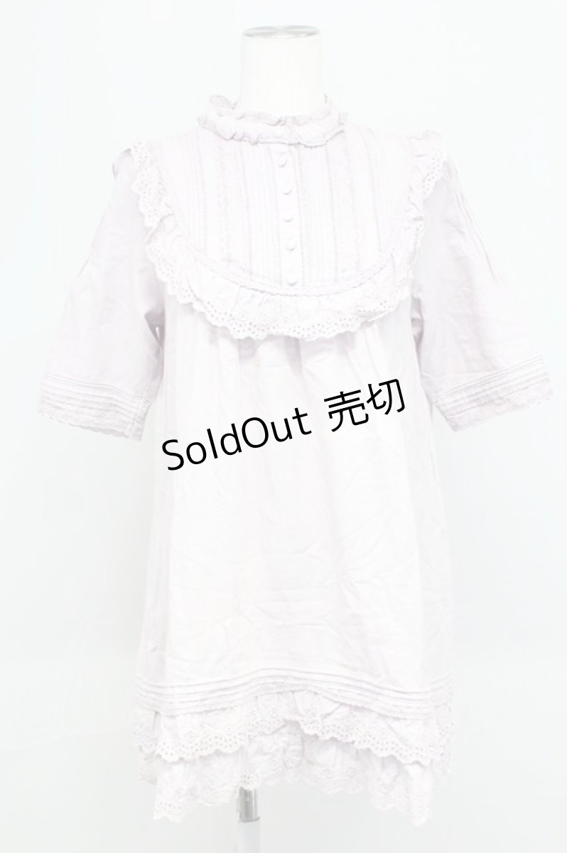 画像1: 【SALE】PINK HOUSE / ローズレース半袖チュニックブラウス  ラベンダー T-25-10-29-001-LO-BL-SA-ZT418 (1)