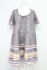 PINK HOUSE / ローズプリント切替半袖チュニックワンピース  パープル T-25-10-29-004-LO-OP-SA-ZT430