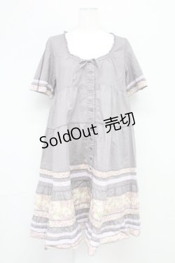 画像1: 【SALE】PINK HOUSE / ローズプリント切替半袖チュニックワンピース  パープル T-25-10-29-004-LO-OP-SA-ZT430