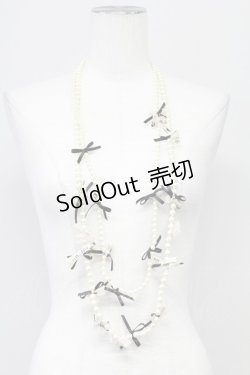 画像1: PINK HOUSE / ロゴリボンパールネックレス  白X黒 T-25-10-29-050-LO-AC-SA-ZT