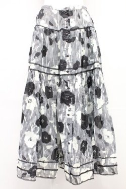 画像1: PINK HOUSE / フラワー千鳥柄スカート  黒X白 T-25-10-29-008-LO-SK-SA-ZT