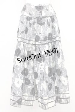 画像1: PINK HOUSE / フラワー千鳥柄スカート  黒X白 T-25-10-29-008-LO-SK-SA-ZT