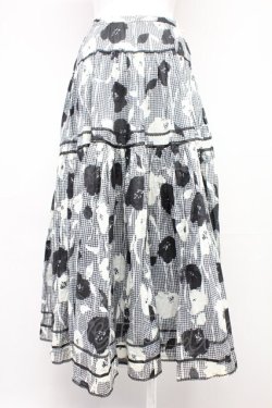 画像2: PINK HOUSE / フラワー千鳥柄スカート  黒X白 T-25-10-29-008-LO-SK-SA-ZT