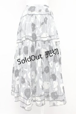 画像2: PINK HOUSE / フラワー千鳥柄スカート  黒X白 T-25-10-29-008-LO-SK-SA-ZT