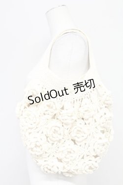 画像1: PINK HOUSE / フラワーモチーフ&リボンニットバッグ  アイボリー T-25-10-29-009-LO-BG-SA-ZT