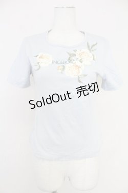 画像1: INGEBORG / フラワーロゴ半袖カットソー  ブルーＸ白 T-25-10-30-003-LO-TO-SA-ZT237