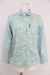 PINK HOUSE / フラワー総柄ブラウス L 青 T-25-10-30-004-LO-BL-SA-ZI