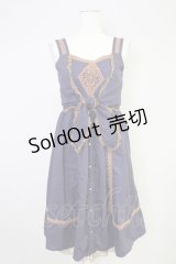 axes femme / モチーフレース使いストライプワンピース  紫Ｘブラウン T-25-10-30-029-AX-OP-SA-ZI