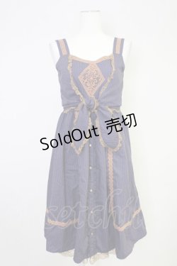 画像1: axes femme / モチーフレース使いストライプワンピース  紫Ｘブラウン T-25-10-30-029-AX-OP-SA-ZI