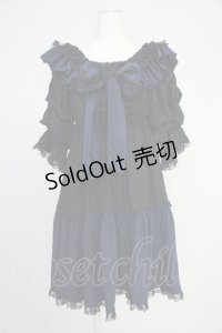 MR corset / シャーリングオフショルダーワンピース  黒Ｘ青 T-25-10-30-032-PU-OP-SA-ZI