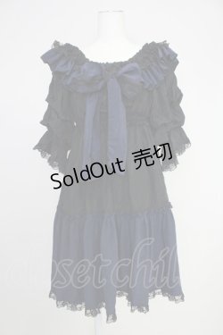 画像1: MR corset / シャーリングオフショルダーワンピース  黒Ｘ青 T-25-10-30-032-PU-OP-SA-ZI