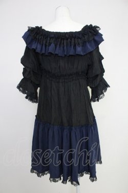 画像2: MR corset / シャーリングオフショルダーワンピース  黒X青 T-25-10-30-032-PU-OP-SA-ZT