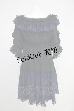 画像2: MR corset / シャーリングオフショルダーワンピース  黒Ｘ青 T-25-10-30-032-PU-OP-SA-ZI