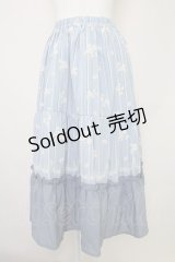 axes femme / フラワーストライプスカート  サックスＸ白 T-25-10-30-037-AX-SK-SA-ZI