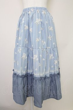 画像1: axes femme / フラワーストライプスカート  サックスX白 T-25-10-30-037-AX-SK-SA-ZT