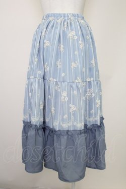 画像2: axes femme / フラワーストライプスカート  サックスX白 T-25-10-30-037-AX-SK-SA-ZT