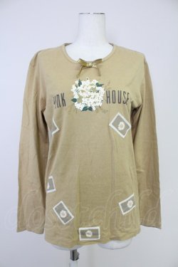 画像1: PINK HOUSE / ミモザ風ブーケプリント&雛菊ワッペンカットソー L ブラウン T-25-10-30-009-LO-TO-SA-ZT