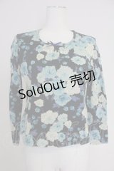 PINK HOUSE / 薔薇ブーケプリントカットソー  黒Ｘ青 T-25-10-30-013-LO-TO-SA-ZI