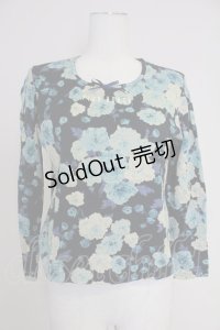 PINK HOUSE / 薔薇ブーケプリントカットソー  黒Ｘ青 T-25-10-30-013-LO-TO-SA-ZI