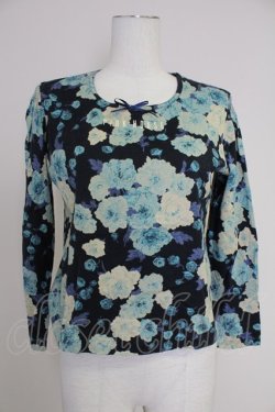 画像1: PINK HOUSE / 薔薇ブーケプリントカットソー  黒X青 T-25-10-30-013-LO-TO-SA-ZT