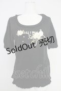 PINK HOUSE / パールネックレスローズプリントカットソー  黒Ｘ白 T-25-10-30-018-LO-TO-SA-ZI