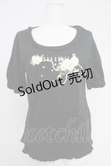 PINK HOUSE / パールネックレスローズプリントカットソー  黒Ｘ白 T-25-10-30-018-LO-TO-SA-ZI
