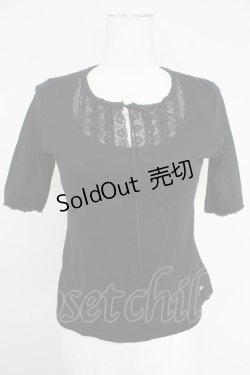 画像1: INGEBORG / レースラウンド切り替えカットソー S 黒 T-25-10-30-019-LO-TO-SA-ZI