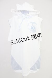 NOEMIE / ねこ耳配色オープンショルダージャージ  白Ｘサックス T-25-10-30-021-LO-TO-SA-ZI