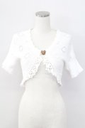 MILK / ハートボタン半袖ニットボレロ  白Ｘブラウン T-25-11-06-001-ML-TO-SA-ZT