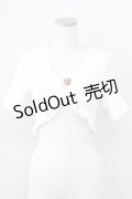 MILK / ハートボタン半袖ニットボレロ  白Ｘブラウン T-25-11-06-001-ML-TO-SA-ZI