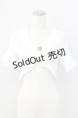 MILK / ハートボタン半袖ニットボレロ  白Ｘブラウン T-25-11-06-001-ML-TO-SA-ZI