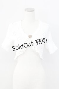MILK / ハートボタン半袖ニットボレロ  白Ｘブラウン T-25-11-06-001-ML-TO-SA-ZI
