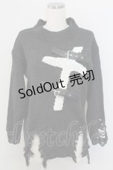 Jamie エーエヌケー / クロスモチーフダメージニット M ブラック T-25-11-06-030-LO-TO-SA-ZI