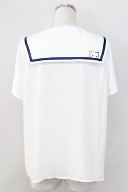 画像2: Rydia / 襟刺繍セーラー半袖ブラウス  白Ｘネイビー T-25-11-06-004-PU-BL-SA-ZT