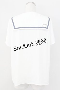 画像2: Rydia / 襟刺繍セーラー半袖ブラウス  白Ｘネイビー T-25-11-06-004-PU-BL-SA-ZI