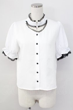 画像1: MA*RS / クロスZIP半袖ブラウス  白Ｘ黒 T-25-11-06-007-EL-BL-SA-ZT