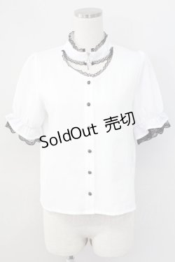 画像1: MA*RS / クロスZIP半袖ブラウス  白Ｘ黒 T-25-11-06-007-EL-BL-SA-ZT