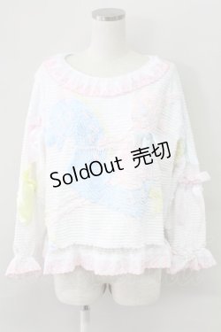 画像1: Nile Perch / カルーセルデザインうさぎ刺繍襟トップス  白ＸピンクＸ青 T-25-11-06-009-LO-TO-SA-ZT