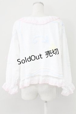 画像2: Nile Perch / カルーセルデザインうさぎ刺繍襟トップス  白ＸピンクＸ青 T-25-11-06-009-LO-TO-SA-ZT