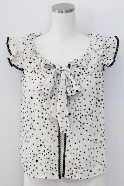 画像1: Emily Temple cute / スターシフォンノースリーブオーバーブラウス  アイボリーＸ黒 T-25-11-06-013-ET-BL-SA-ZT