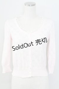 Emily Temple cute / リボン透かし編み七分袖ニットカーディガン  ピンク T-25-11-06-014-ET-TO-SA-ZT