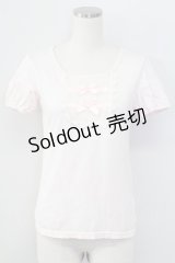 Emily Temple cute / ダブルリボンドットチュール半袖カットソー  ピンクＸアイボリー T-25-11-06-015-ET-TO-SA-ZT