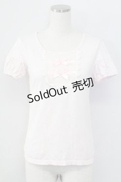 画像1: Emily Temple cute / ダブルリボンドットチュール半袖カットソー  ピンクＸアイボリー T-25-11-06-015-ET-TO-SA-ZT