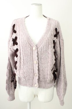 画像1: axes femme POETIQUE / ベロアリボンニットカーディガン M グレージュ T-25-11-09-023-AX-TO-SA-ZT