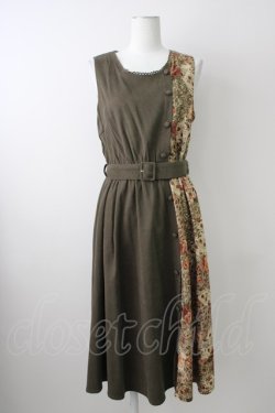 画像1: axes femme / パッチワークノースリワンピ M カーキ T-25-11-09-028-AX-OP-SA-ZT